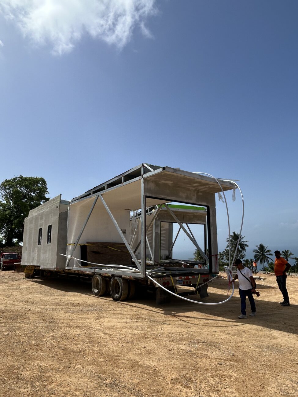 A module being lifted into position on a prepared platform